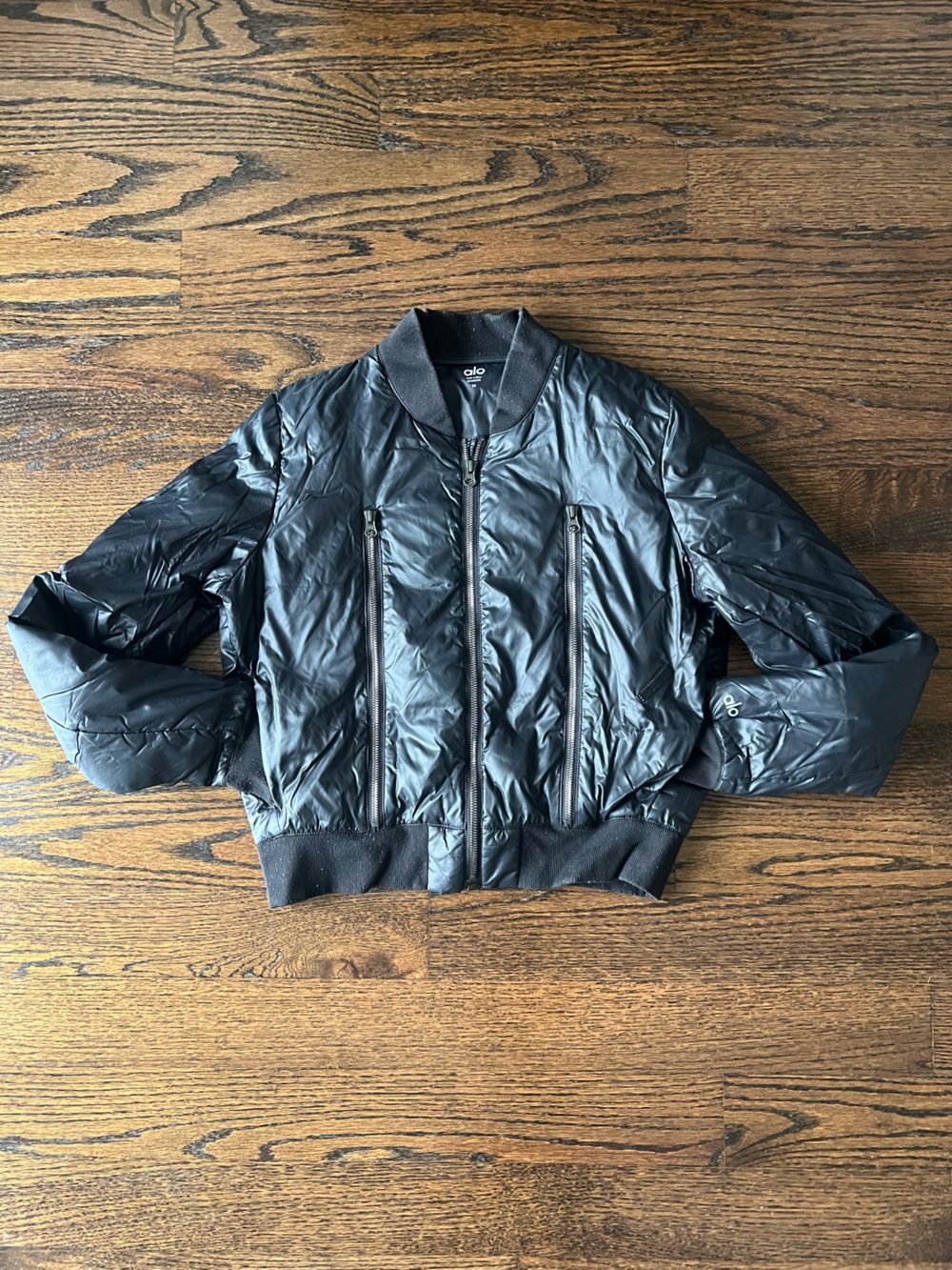 ALO Yoga Black Quilted Bomber Jacket